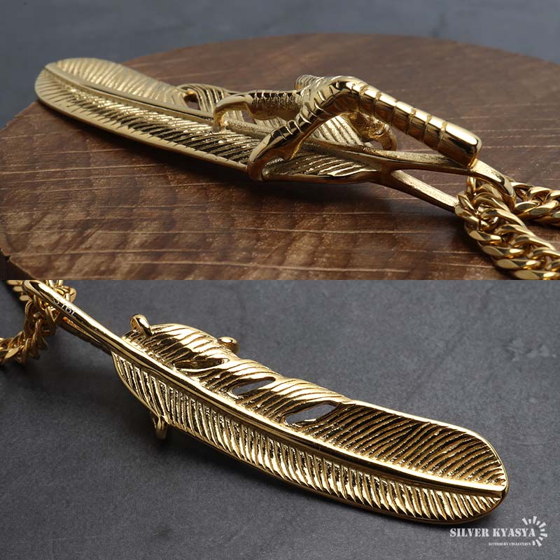 ステンレス フェザーネックレス 羽根 ペンダントネックレス ゴールド