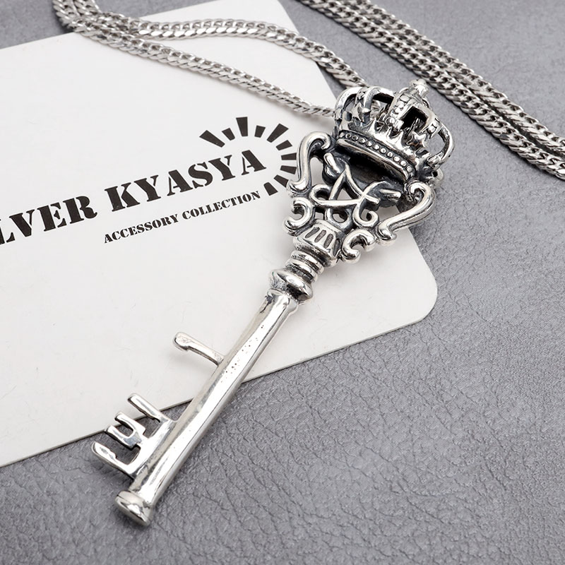 シルバー925 鍵ネックレス キーネックレス ダブル喜平チェーン カギ