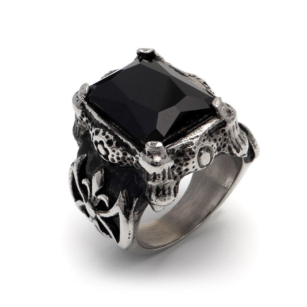 カレッジリング ステンレス CZ メンズ ヴィンテージリング シルバー