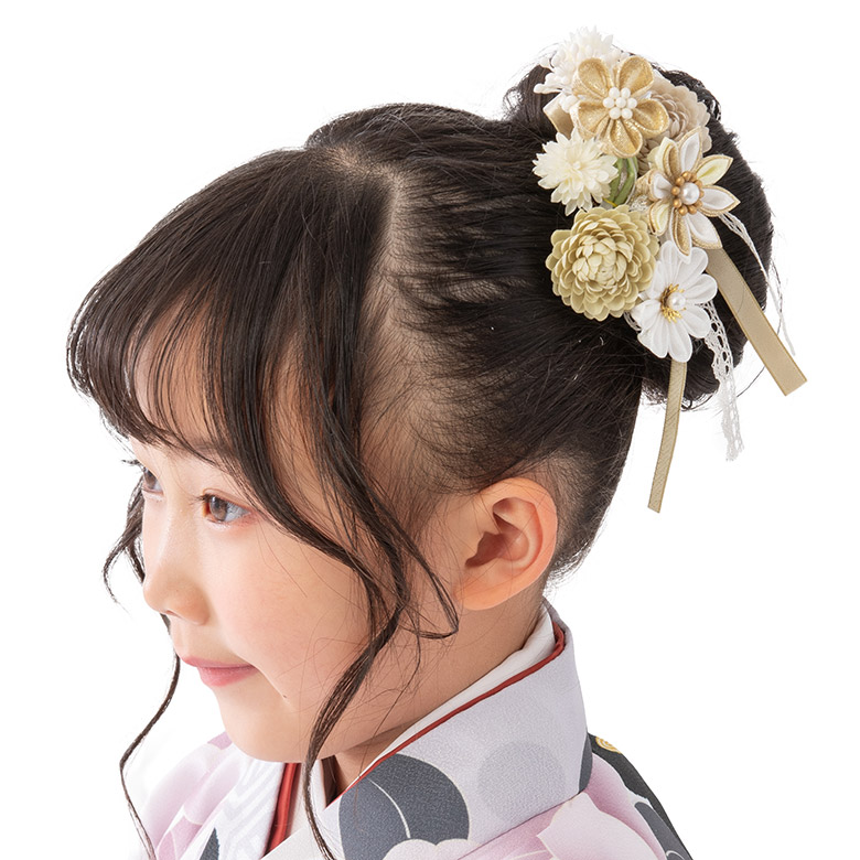 七五三 成人式 卒業式 袴 髪飾り つまみ細工 コーム 白金 ミニブーケ