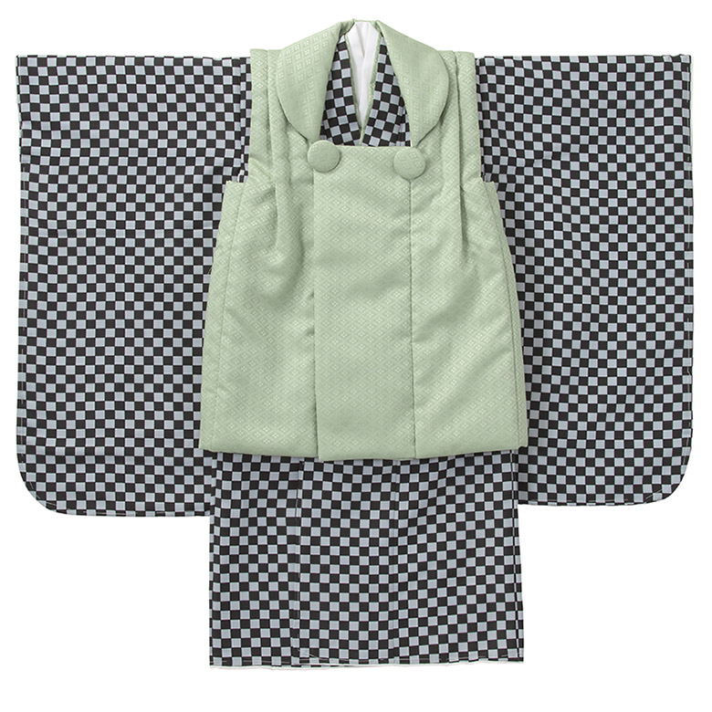 七五三 着物 男の子 3歳 2歳 被布 セット 黒 緑 ベージュ 市松 矢絣 3