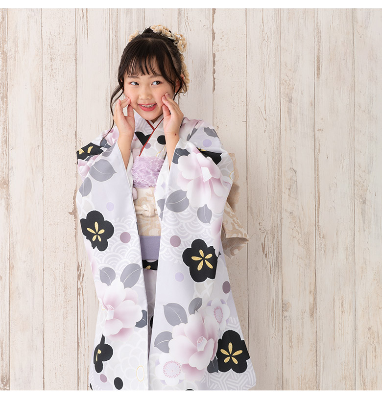 七五三 7歳 着物 フルセット 女の子 7才 四つ身 薄紫 椿に梅