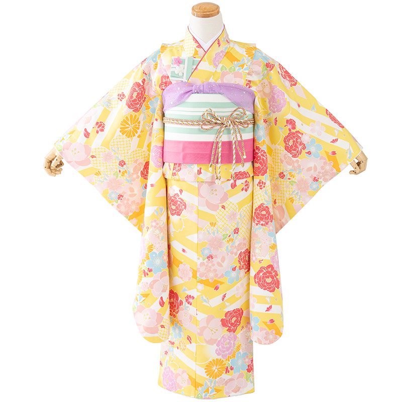 七五三 女の子 着物 7歳 購入 四つ身 バッグなしセット ピンク 水色