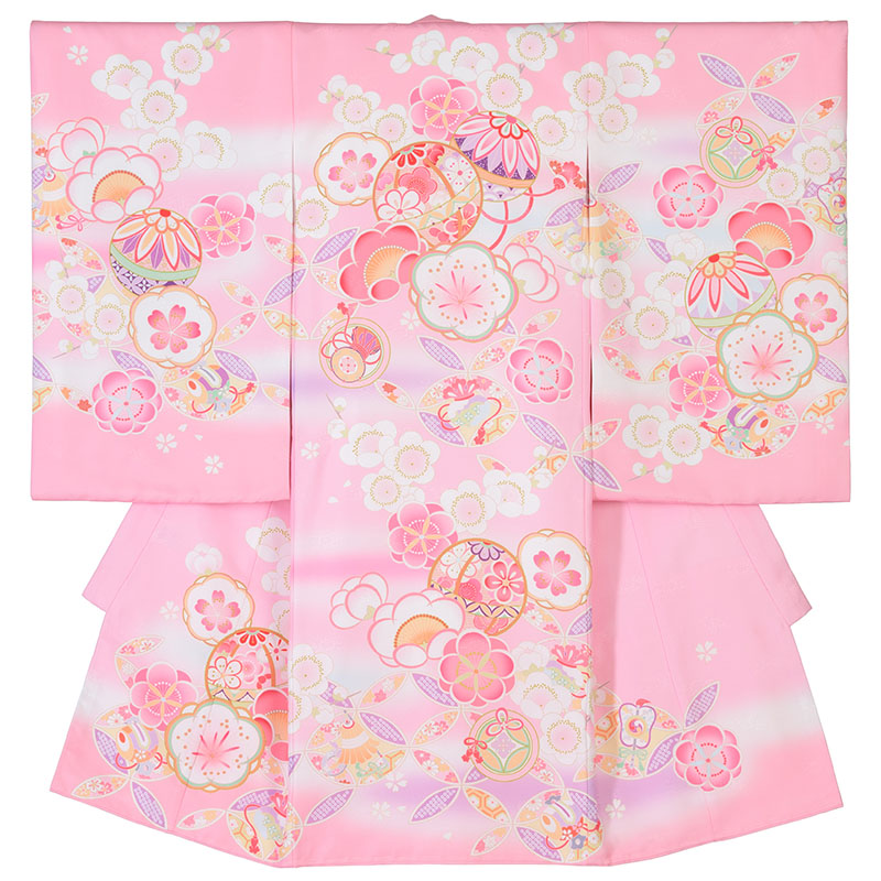 産着 お宮参り 着物 初着 女の子 赤 ピンク 鞠 のし 桜 梅 掛着 : 京の