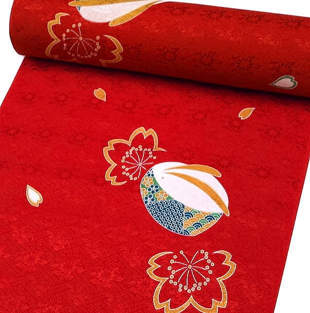 振袖用 正絹 長襦袢 友禅染 j-185 送料無料 反物 赤 レッド 振袖 成人