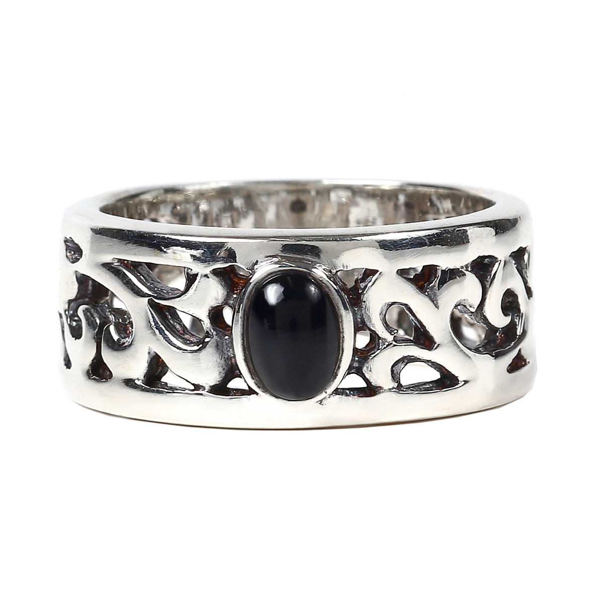 リング シルバー925 オニキス 透かし彫り ブラック 1石 1粒 太め