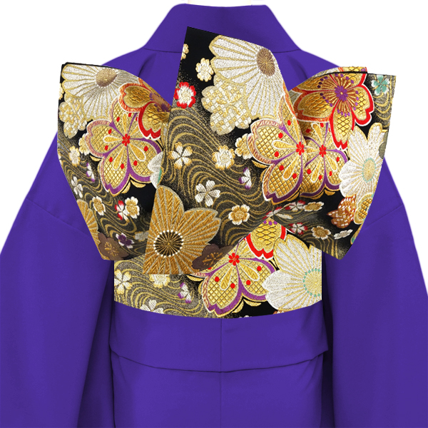 廣部商事 振袖用 袋帯 黒 仕立て上がり 桜 流水 振袖帯 正絹 西陣織