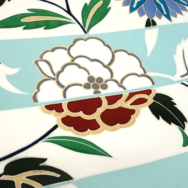 塩瀬名古屋帯 京友禅 仕立て付き 水色 正絹 染め帯 お茶会 五泉 新品