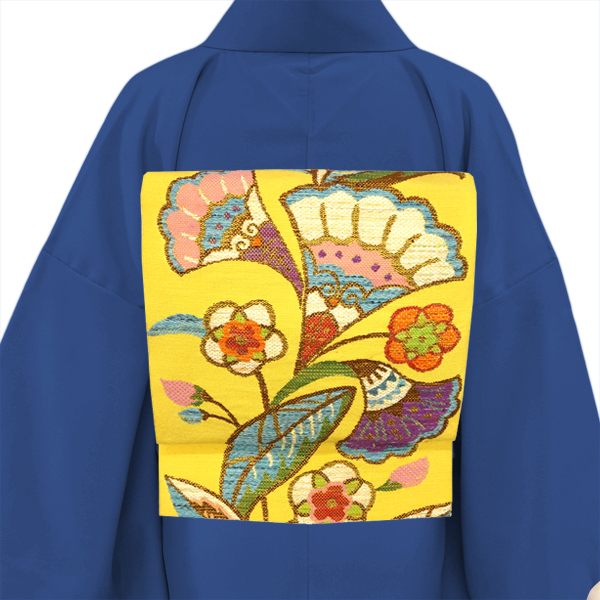 帯屋捨松 八寸名古屋帯 正絹 仕立て付き 黄色 紬帯 モダンロマン文