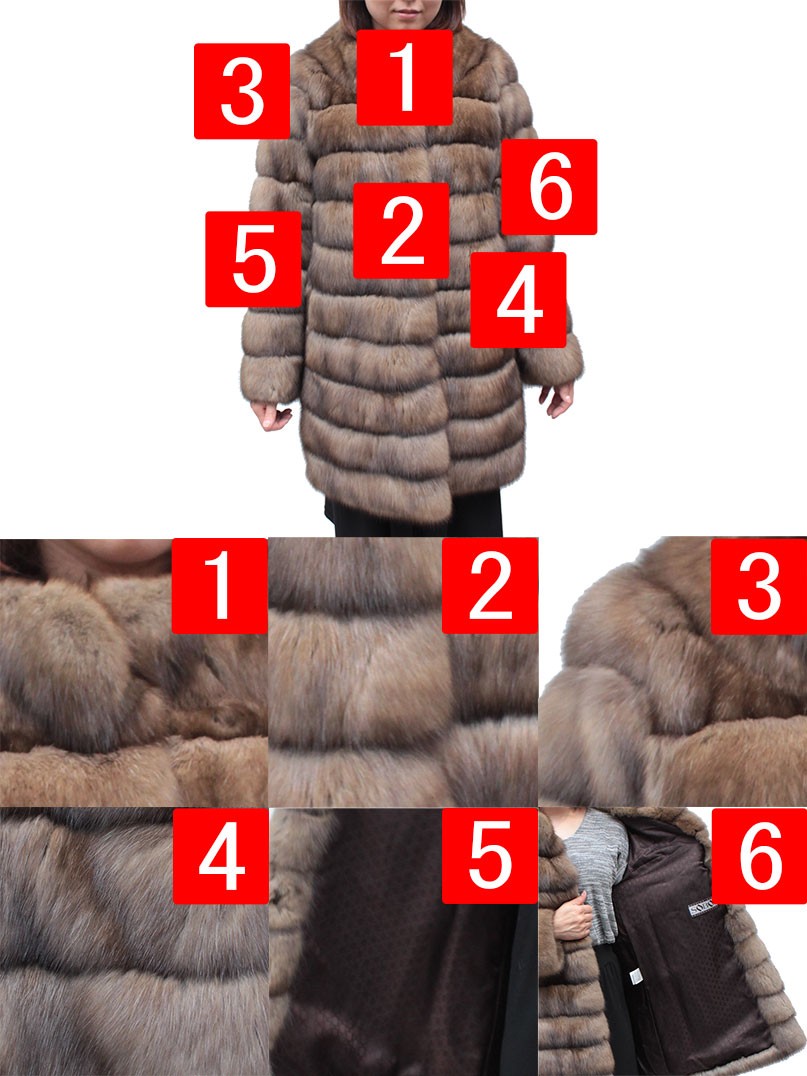 レディース 毛皮コート ファーコート ロシアンセーブル ノーカラー