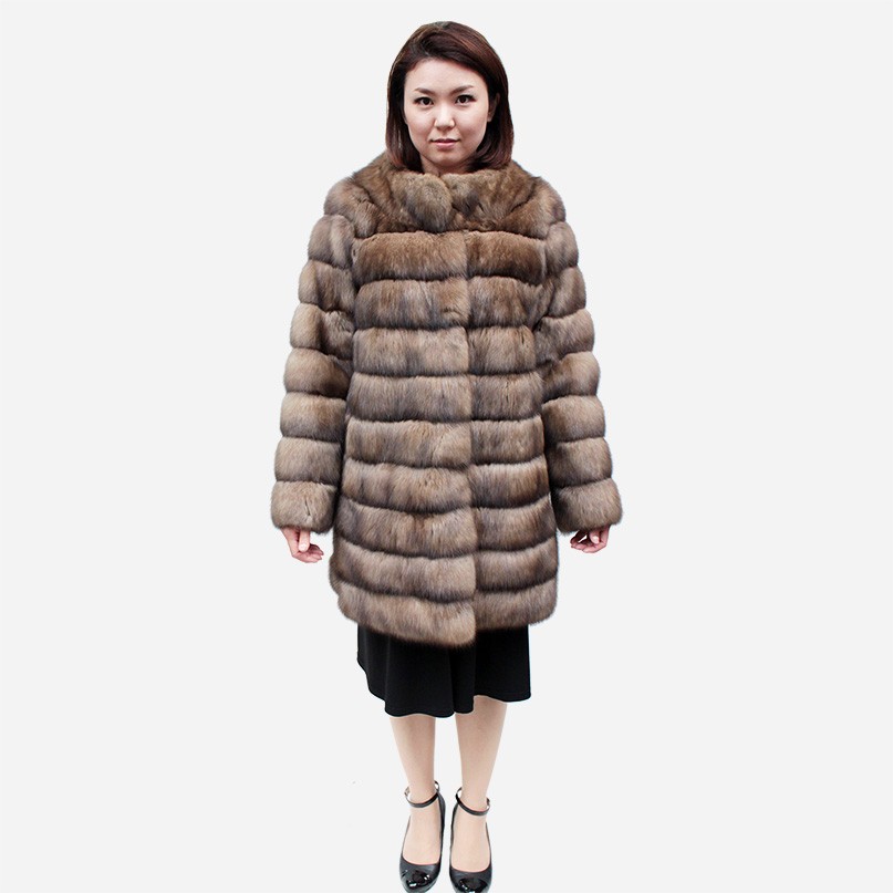 レディース 毛皮コート ファーコート ロシアンセーブル ノーカラー