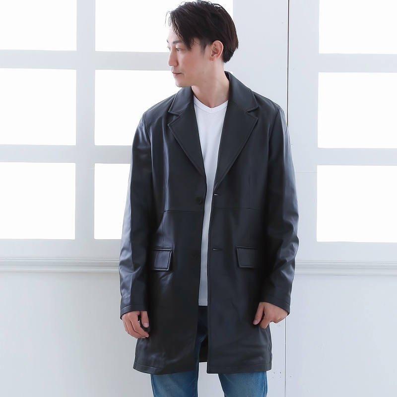 レザーコート メンズ ラム革 シープスキン 本革 ロングコート