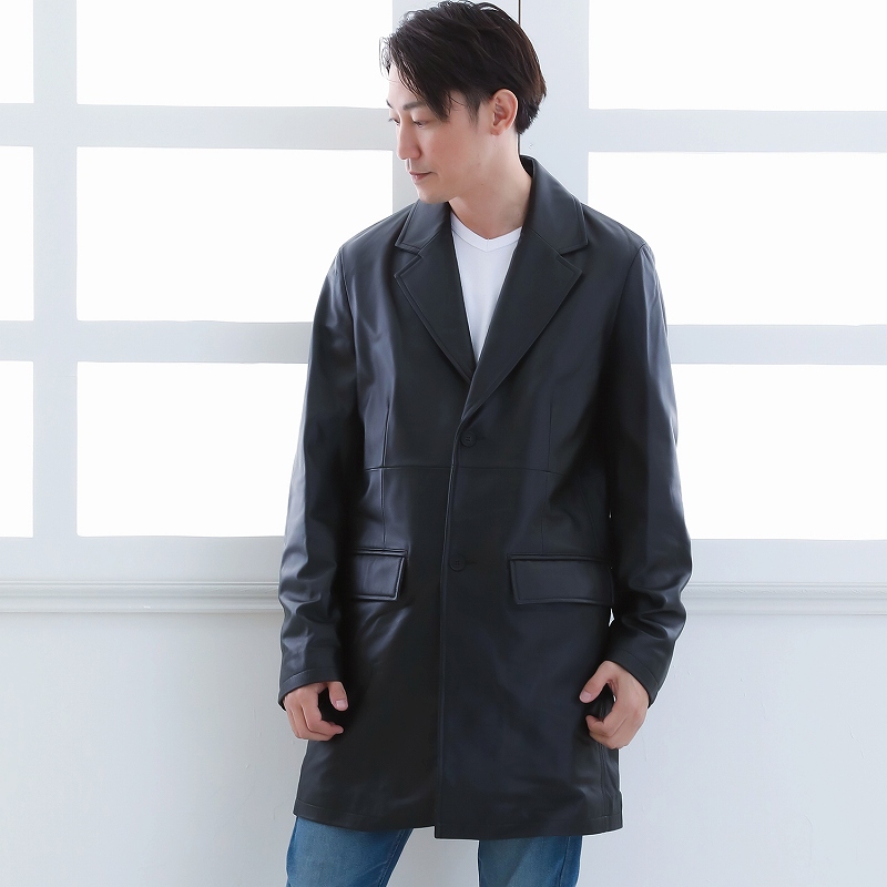 レザーコート メンズ ラム革 シープスキン 本革 ロングコート