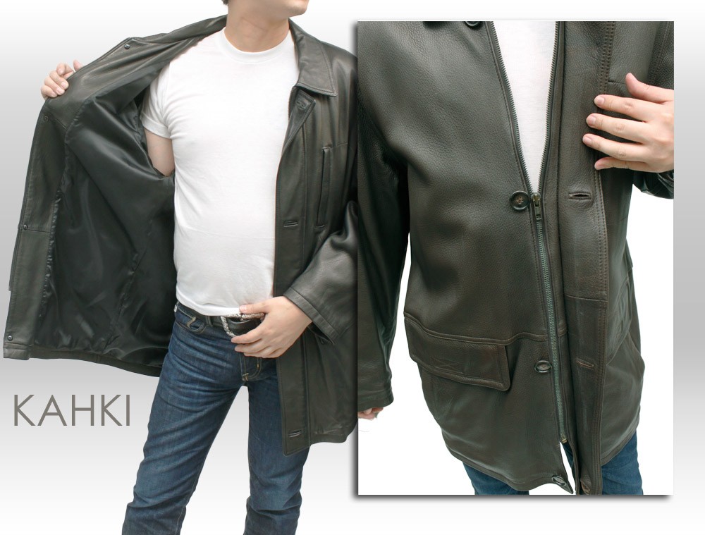 ハーフコート レザーコート メンズ ステンカラー ディアスキン