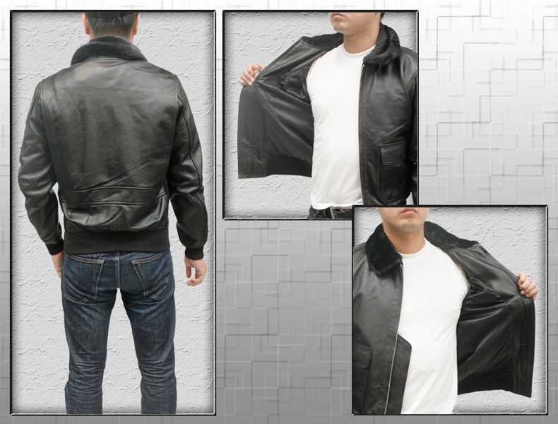 レザージャケット G-1タイプ ステンカラー 革ジャン ボア付 リブニット