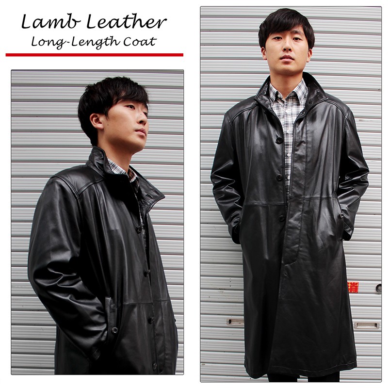 本革 レザーコート メンズ ラムレザー ロングコート スタンドカラー