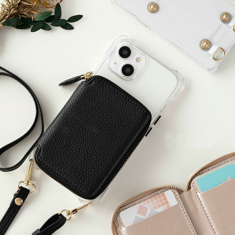 多機種対応 スマホショルダー スマホケース 可変式ストラップ付 クリア