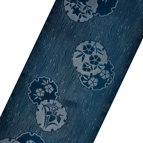 Prices down2）夏の正絹小紋 反物 「紋紗 藍色 雪輪に撫子」着尺 日本
