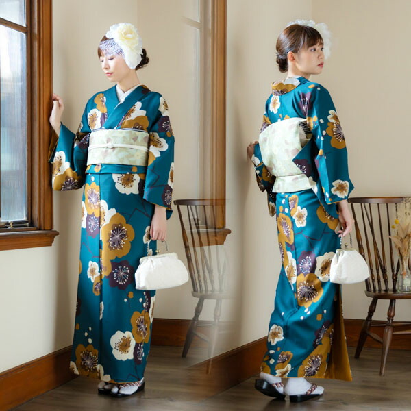 KIMONOMACHI 洗える着物 袷着物単品「梅 青緑」 オリジナル きもの福袋