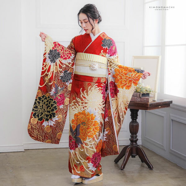 帯締め 振袖用 帯〆 正絹 「花鞠菊 白×金」 和風館 つまみ細工 レトロ