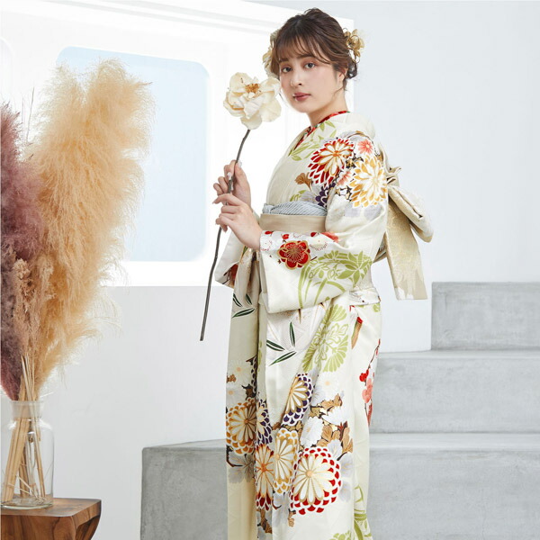 未仕立て 振袖 22点セットSION クリーム 四君子仮絵羽 振り袖 正絹