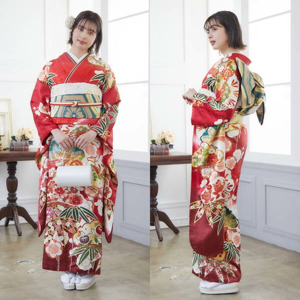 未仕立て 振袖 22点セット赤 吉澤の本格型友禅 松竹梅仮絵羽 振り袖