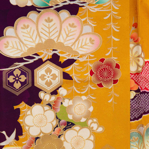 振袖 正絹 オレンジ 総柄 桜 金刺繍 オーロラ刺繍 振袖 正絹 オレンジ