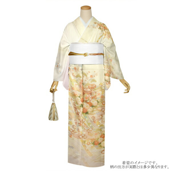 訪問着 お仕立て上がり 単品「薄藤色 霞、籬に菊」正絹着物 礼装 正絹