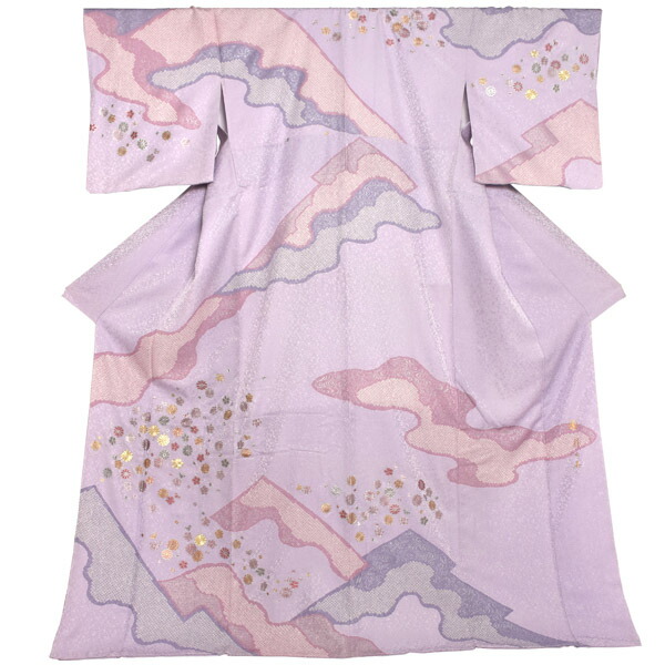 仕立て上がり 訪問着 単品 桂由美 「鴇鼠色 山霞に花紋」 正絹 着物