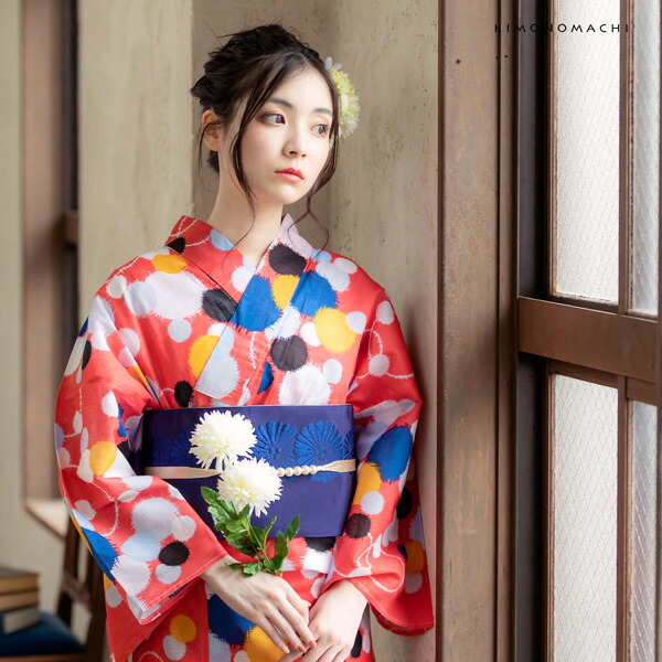 KIMONOMACHI 浴衣 レディース 浴衣と帯の2点セット 「浴衣 ピンク 水玉