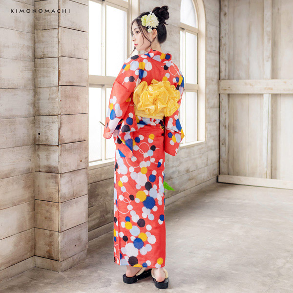 KIMONOMACHI 浴衣 レディース 浴衣と帯の2点セット 「浴衣 ピンク 水玉