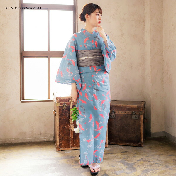 KIMONOMACHI 浴衣 レディース 浴衣と帯の2点セット 「浴衣 金魚 ピンク