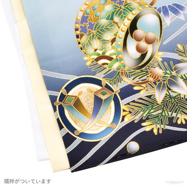 七五三 着物 男の子 5歳 羽織袴セット「水色 兜に波、笹」フルセット 5