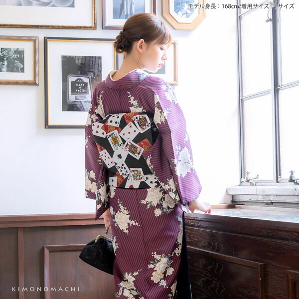 KIMONOMACHI 洗える着物 セット「袷着物：ストライプブーケプラム＋京