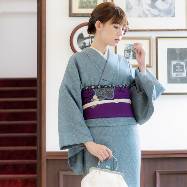 KIMONOMACHI 洗える着物 セット「袷着物：アラベスクブルーグレー＋京