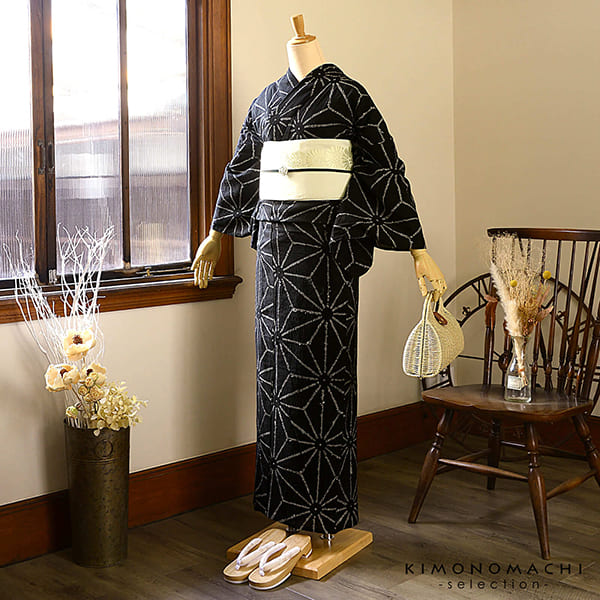 お仕立て上がり絞り浴衣単品「麻の葉大 黒」有松絞り 女性浴衣単品