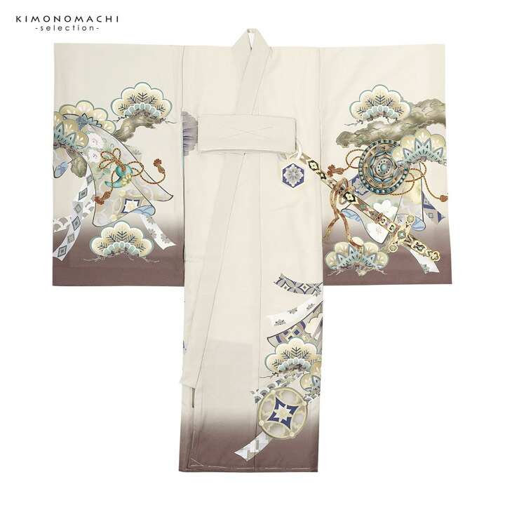 男の子のお宮参り産着 祝い着「クリーム色 三種の神器に鷹」日本製