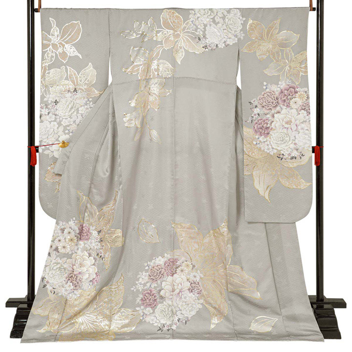 未仕立て 振袖 22点セット「SIA グレー 百合に花丸文」仮絵羽 振り袖