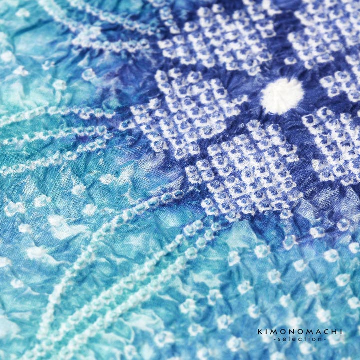 絞り浴衣反物 花しぼり「晴天 薄青×藍色」有松絞り 女性浴衣