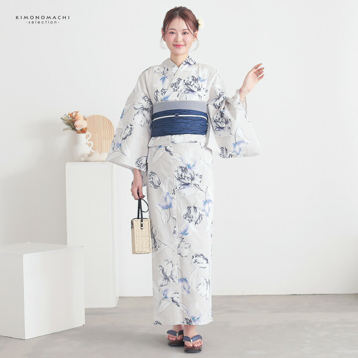 浴衣 レディース 女性浴衣 単品「シンプルライフ：ライトグレー