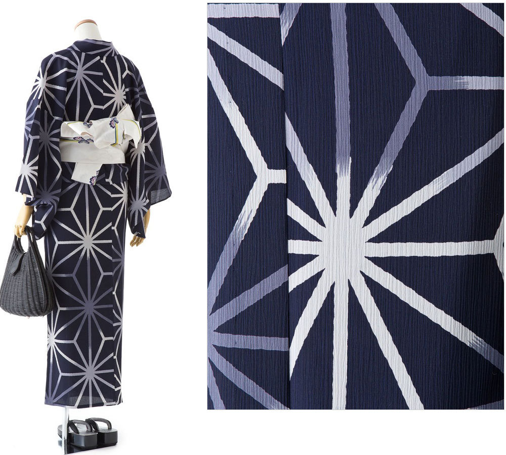 撫松庵 麻の葉 ネイビー セオアルファ 単衣 カッコイイ 浴衣 仕立て