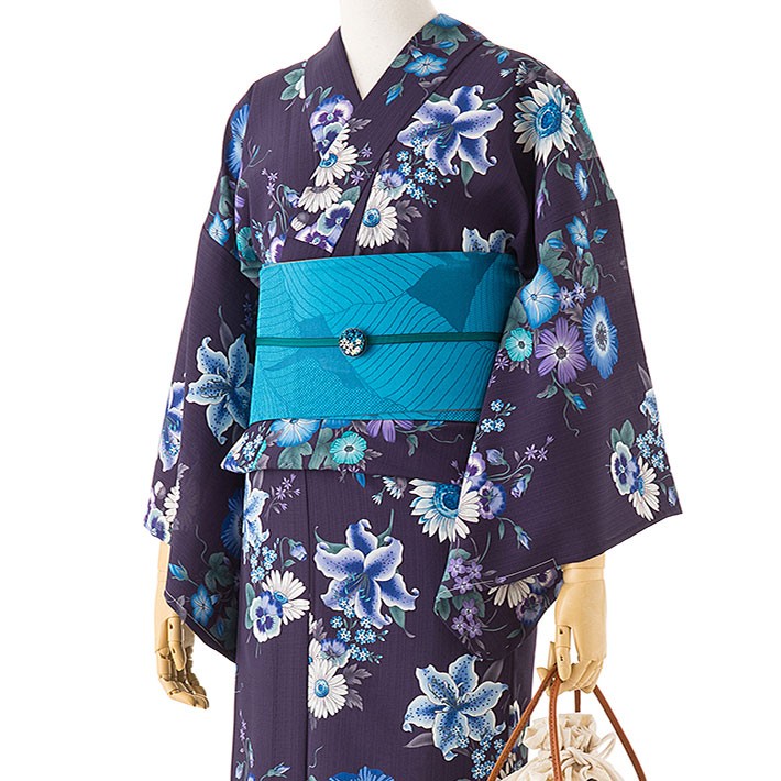 撫松庵 アネモネマーガレット 紺 青 セオアルファ 単衣 夏着物 浴衣