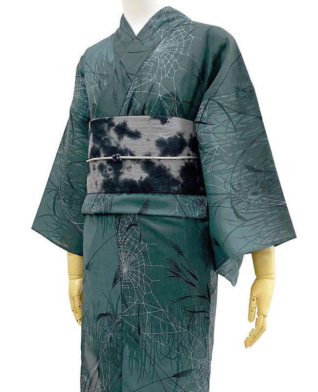 撫松庵 ススキと蜘蛛の巣 濃グリーン グレー 深緑 セオアルファ 昆虫