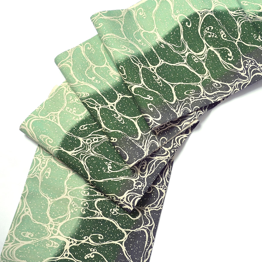 袋帯 翠に波紋 水面 流水 グラデーション 緑 カジュアル 全通柄 染め