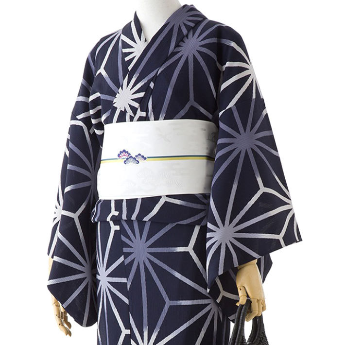 撫松庵 麻の葉 ネイビー セオアルファ 単衣 カッコイイ 浴衣 仕立て