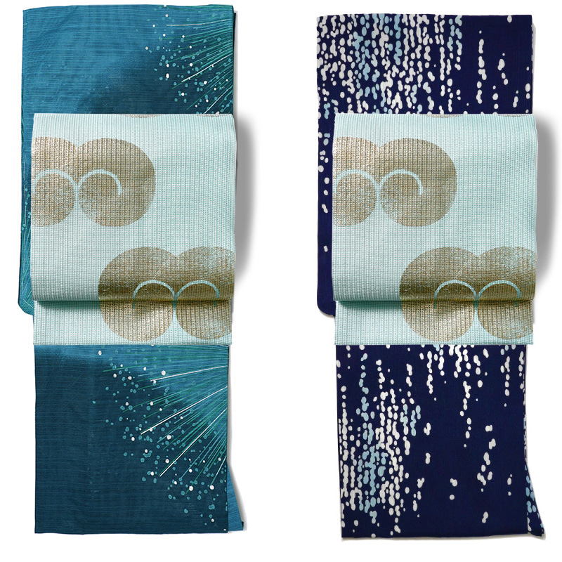 誉田屋源兵衛 名古屋帯 浮雲 水色 正絹 縁起物 夏着物 仕立て上がり