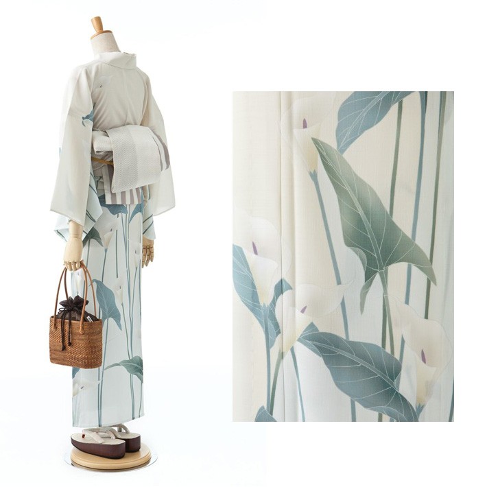 撫松庵 絵羽 カラー 白 セオアルファ 単衣 夏着物 浴衣 花 仕立て