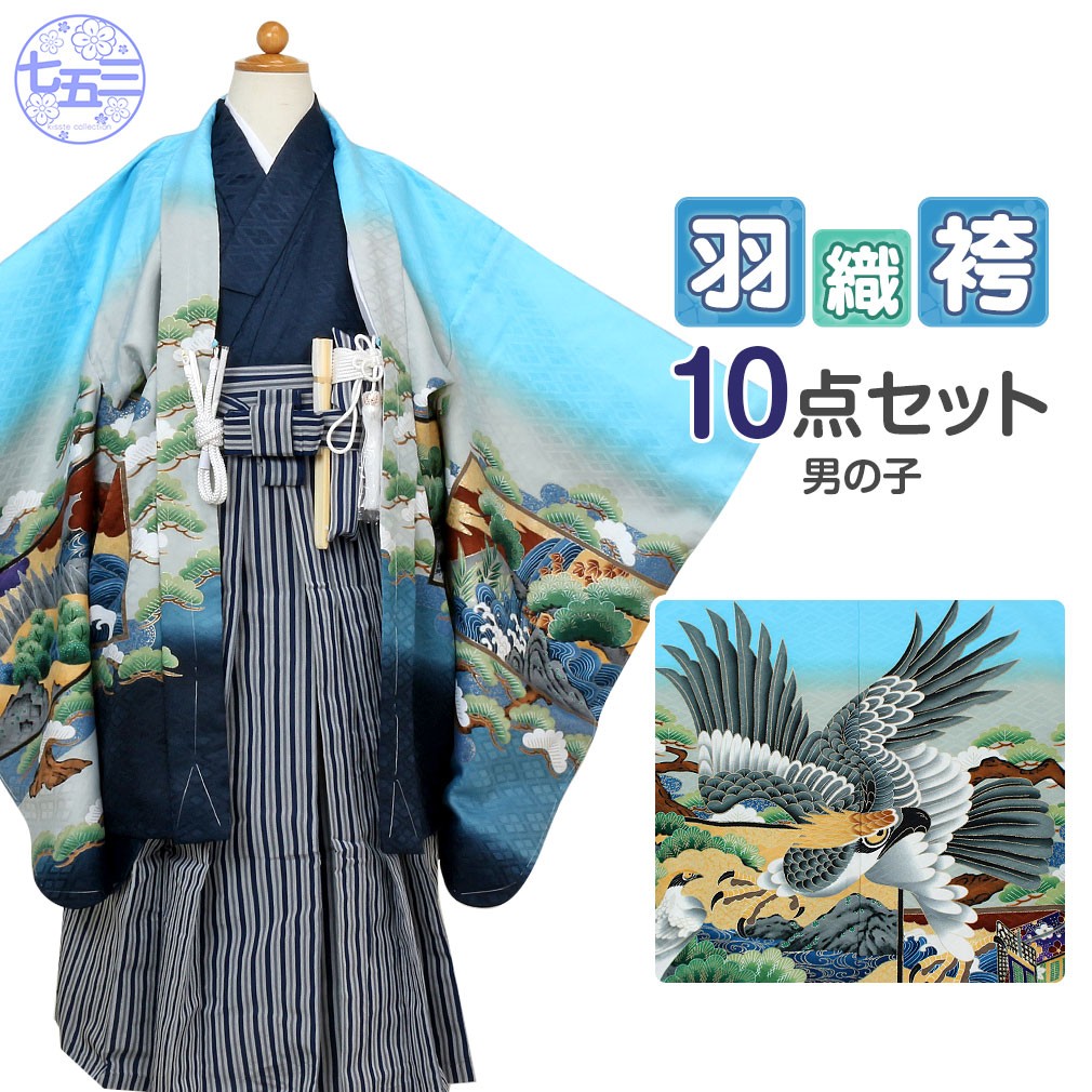 Kisste（キステ） 七五三 着物 袴 セット 10点 男の子 5歳 水色 紺色