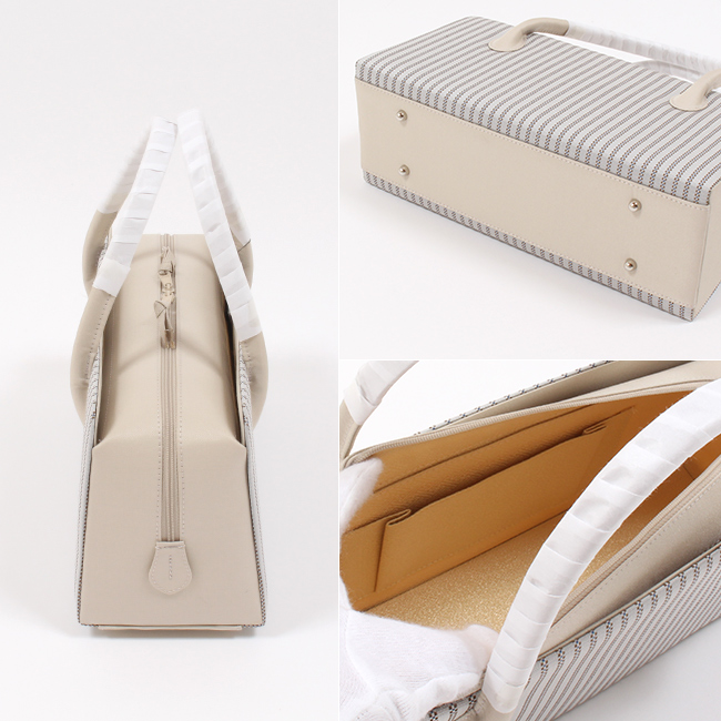 きもの 和 利休バッグ 和小物さくら 正絹 縞模様 グレー×ベージュ