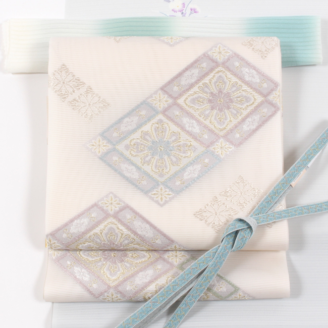 きもの 和 正絹 袋帯 夏帯 志都香 西陣織 絽 菱重ね飾り有職文 白地